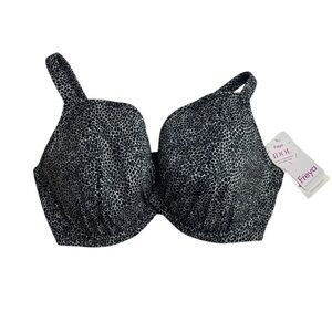 Freya Run Wild Molded Bikini Top Black White Animal Print 34G New